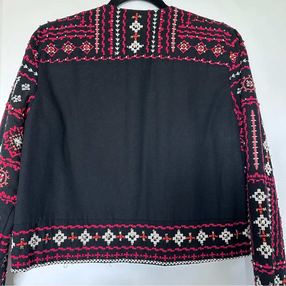 ZARA Ethnic Boho Embroidered Jacket Red Black Beaded Embellished Medium - Picture 10 of 16